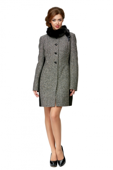 Женское пальто из текстиля с воротником, отделка песец 8008138