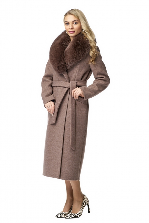 Женское пальто из текстиля с воротником, отделка песец 8010724