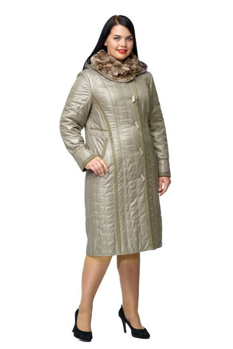 Женское пальто из текстиля с капюшоном, отделка искусственный мех 8011864