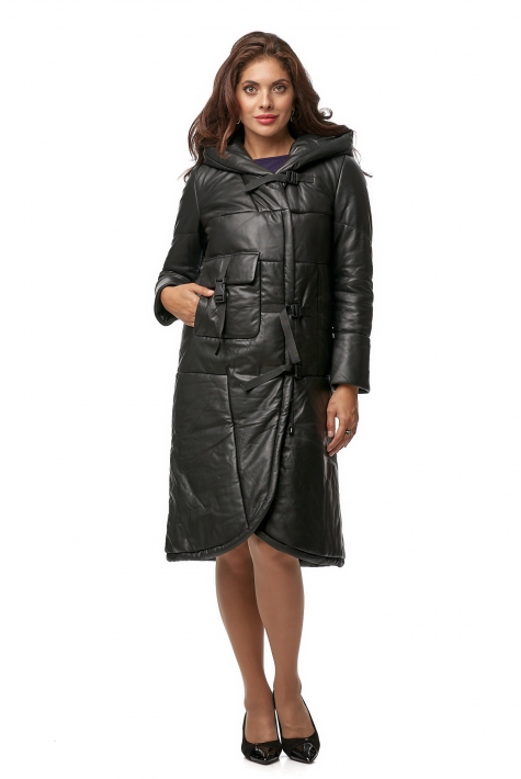 Женское кожаное пальто из натуральной кожи с капюшоном 8013019