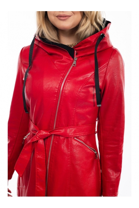 Женское кожаное пальто из эко-кожи с капюшоном 8023622