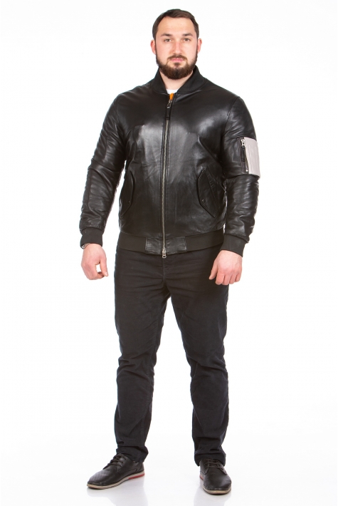 Мужская кожаная куртка из натуральной кожи с воротником 8023629