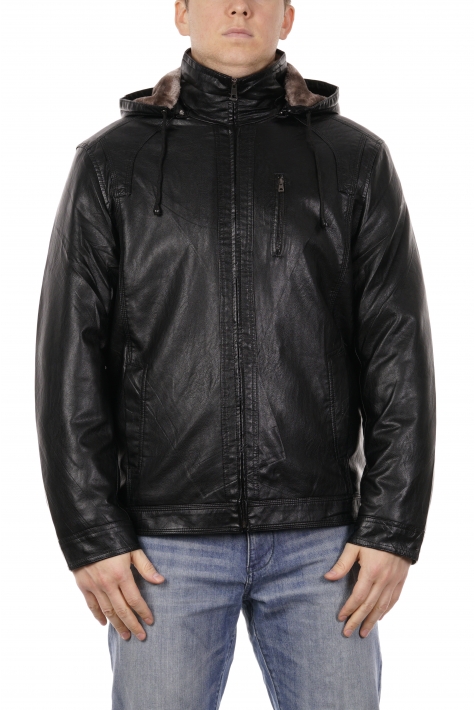 Мужская кожаная куртка из эко-кожи с капюшоном 8023929